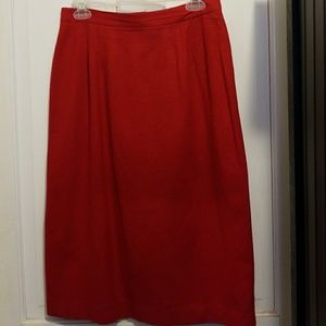 Bright Red. Lined, Wool Pencil Skirt